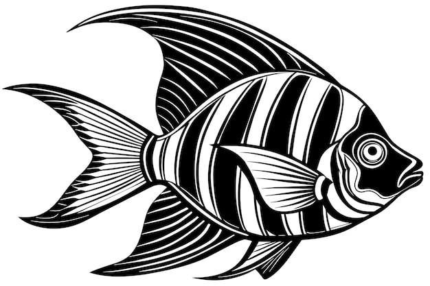 ангельская рыба черно-белый вектор