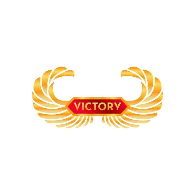 Angel golden victory wings game award vector badge level up achievement reward metal emblem