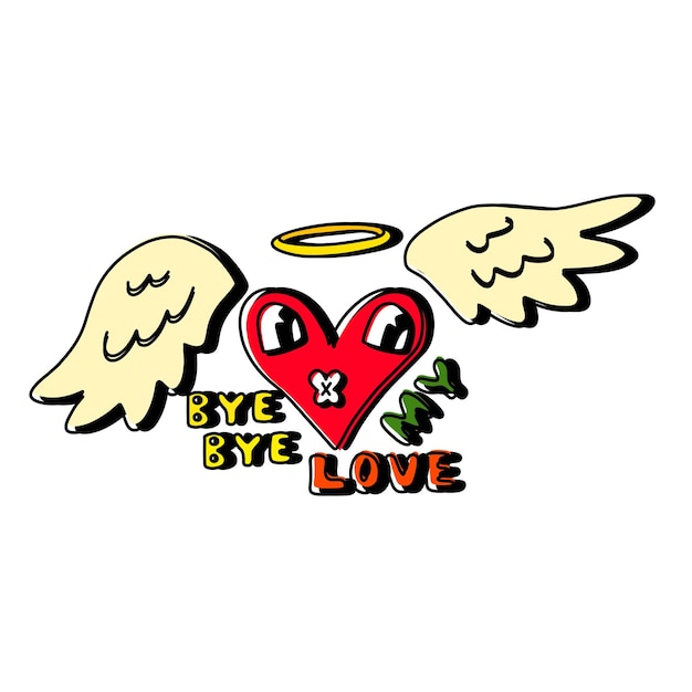 Angel heart illustration bye bye my love lettering anti valentines day clip