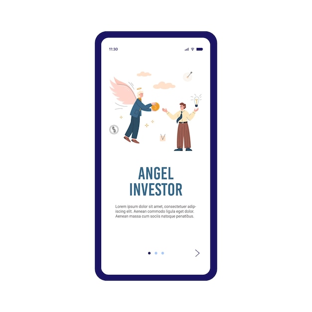 Angel investor onboarding page with businessmen flat vector illustration