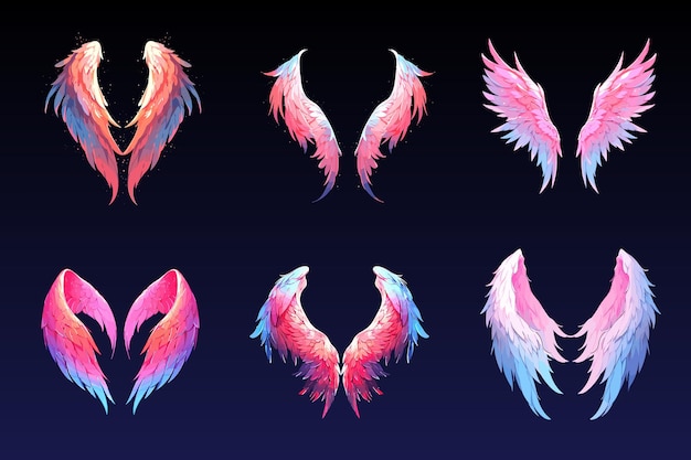 Angel kleur cartoon vleugels geïsoleerd op donkere achtergrond d vogel vleugels ontwerp sjabloon vector