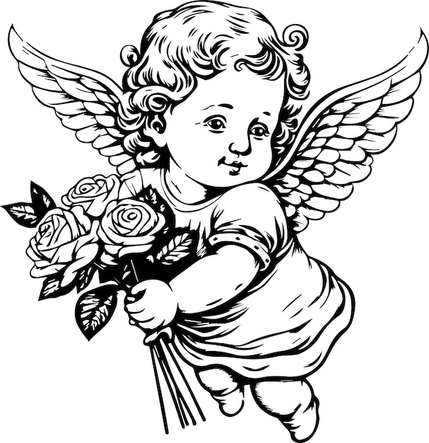 angel love baby holding roses