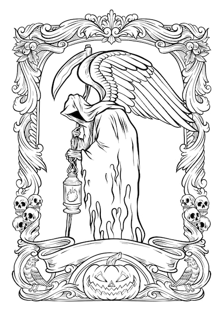 Вектор Раскраска ангел смерти