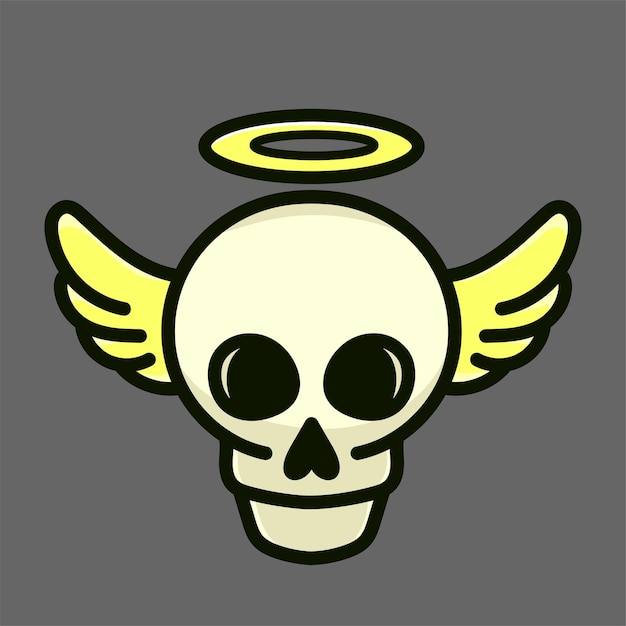 Angel Skull Cartoon Mascot Vector Design Flat Wing