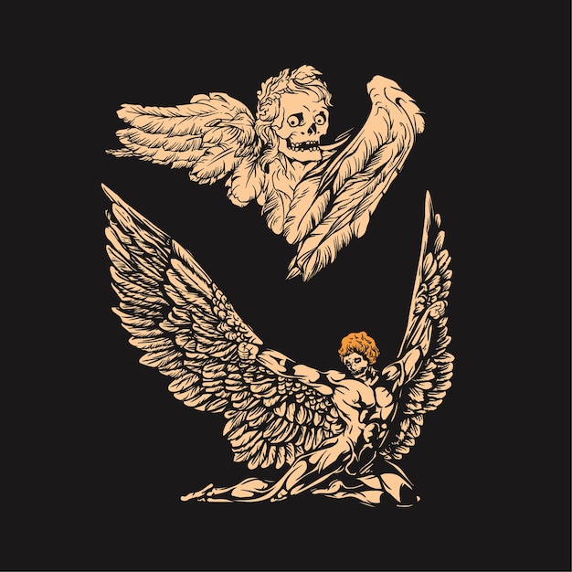 angel wing and skull illustration