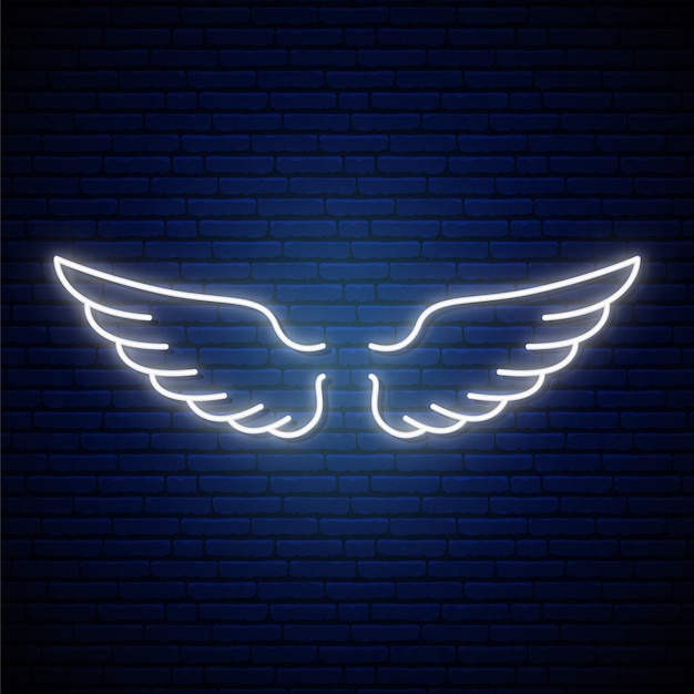 Vector angel wings neon sign.