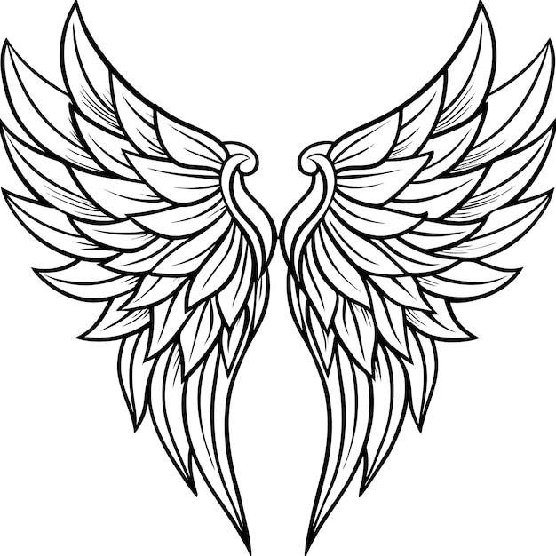 Angel wings outline illustration digital coloring book page line art