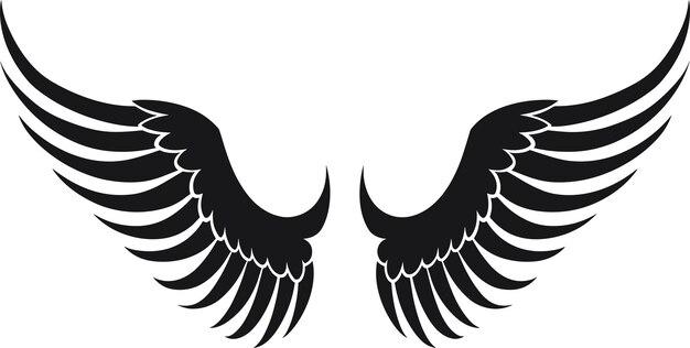 Вектор Векторная иллюстрация ангельских крыльев для наклейки на татуировку и настенного рисунка