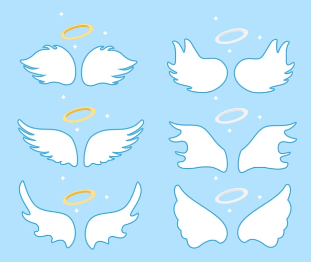 Vector angel wings with gold and silver nimbus