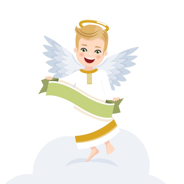Angel with ribbon. Isolated flat vector illustration