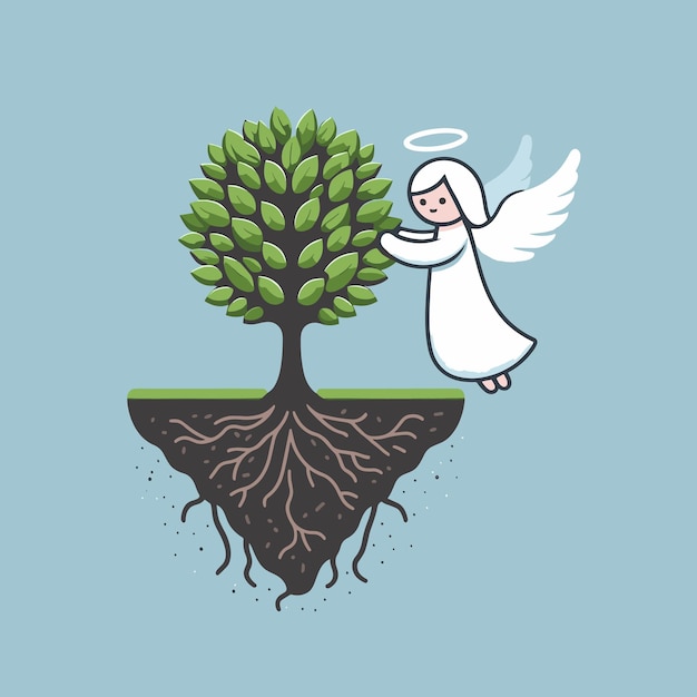 Vector angel with tree