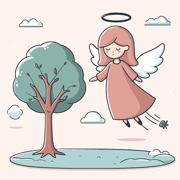 Vector angel with tree