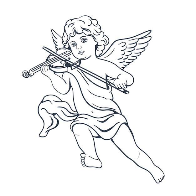 Vettore angelo con un violino isolato