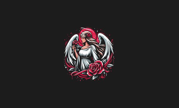 angel women with red rose vector artwork design