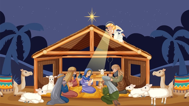 Vector angel39s announcement birth of jesus and shepherd39s gifts