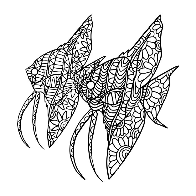 Vector angelfish animal head zen doodle coloring page