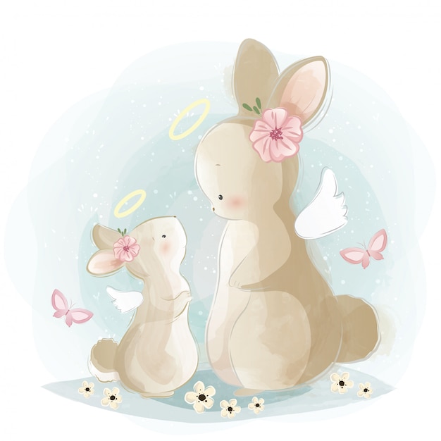 Angelic mommy and baby bunny