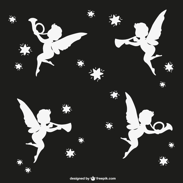 Vector angels silhouettes with tromphets