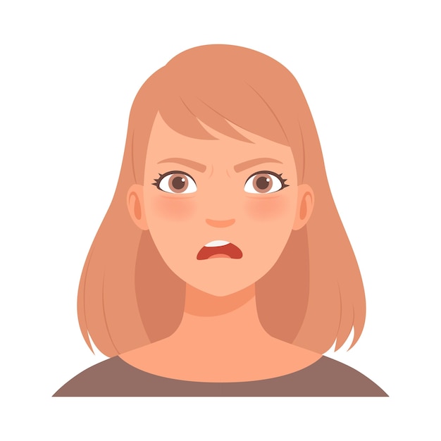 Anger on the face of a young woman vector illustration