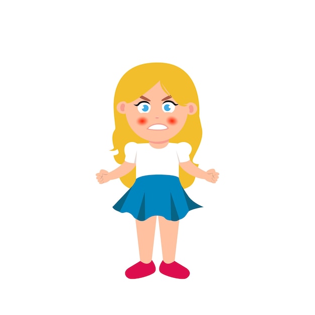 Vector anger little girl manifestation of emotions blonde sticker