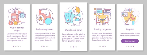 Vector anger management onboarding mobile app page screen vector template