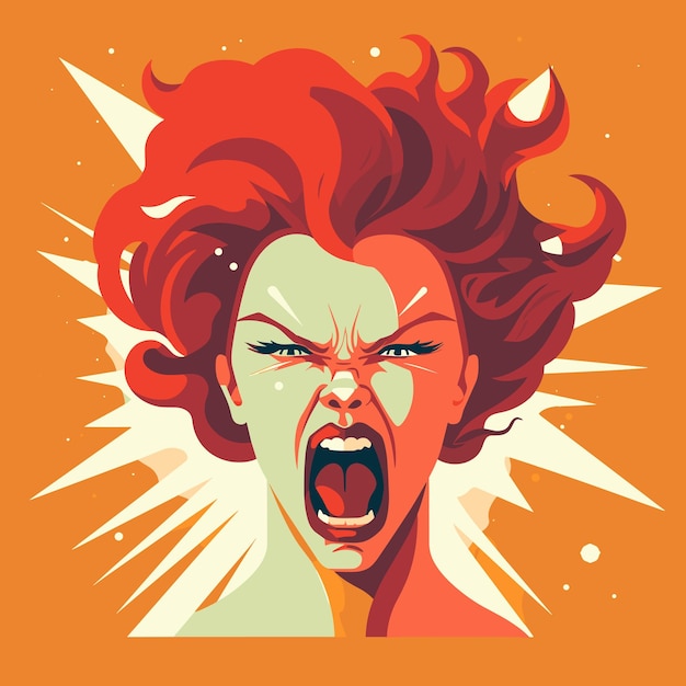 Anger rage and negative emotions concept Woman feeling furious aggressive angry vector illustration