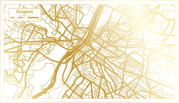 Angers France City Map in Retro Style in Golden Color Outline Map