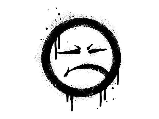 Vector anggry face emoticon character spray painted graffiti anger face in black over white isolated on white background vector illustration