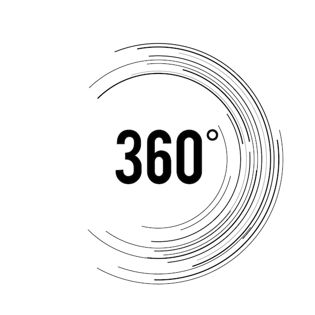 Вектор Угол 360 градусов значок знака геометрический математический символ полное вращение элементы дизайна изогнутые много полос абстрактный круговой элемент логотипа на белом фоне изолированы векторная иллюстрация eps 10