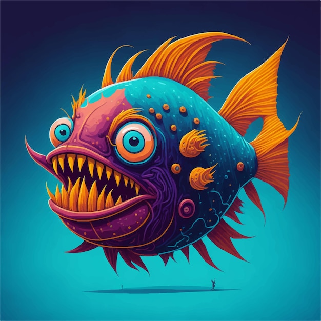 Vector angler fish sea tropical aquarium fish colorful cartoon character