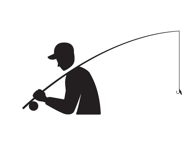 Vector angler holding a fishing rod