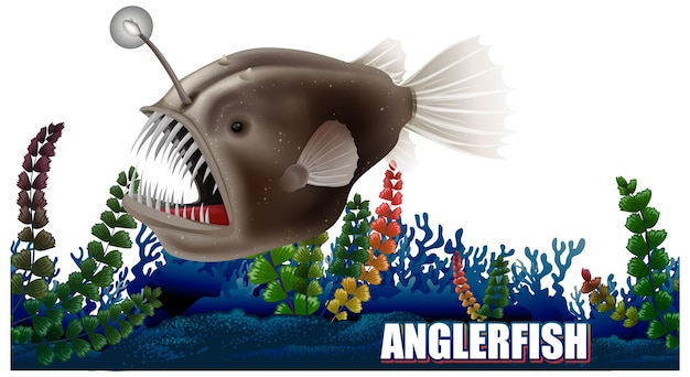 Vector anglerfish deep sea creature