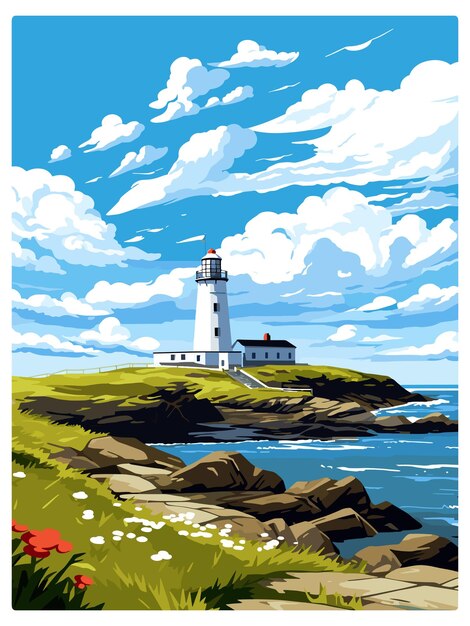 Vector anglesey aonb vintage travel poster souvenir postcard portrait painting wpa illustration