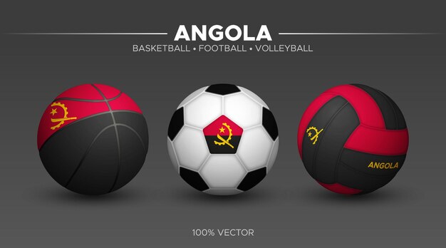 Vector angola flag basketball football volleyball balls mockup 3d vector sport illustration isolated