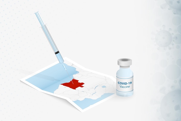 Vaccinazione dell'angola, iniezione con il vaccino covid-19 nella mappa dell'angola.