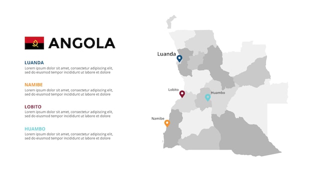 Modello di infografica mappa vettoriale angola presentazione diapositiva paese africano
