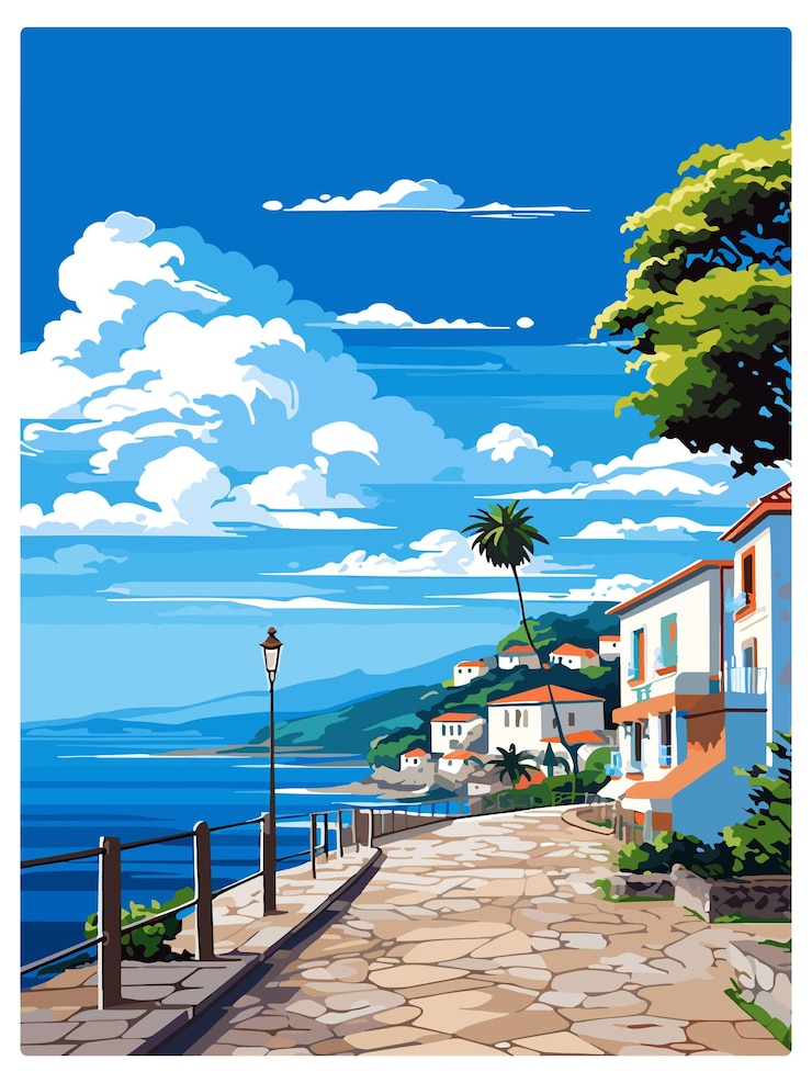 Vector angra do heroismo portugal vintage travel poster souvenir postcard portrait painting illustration