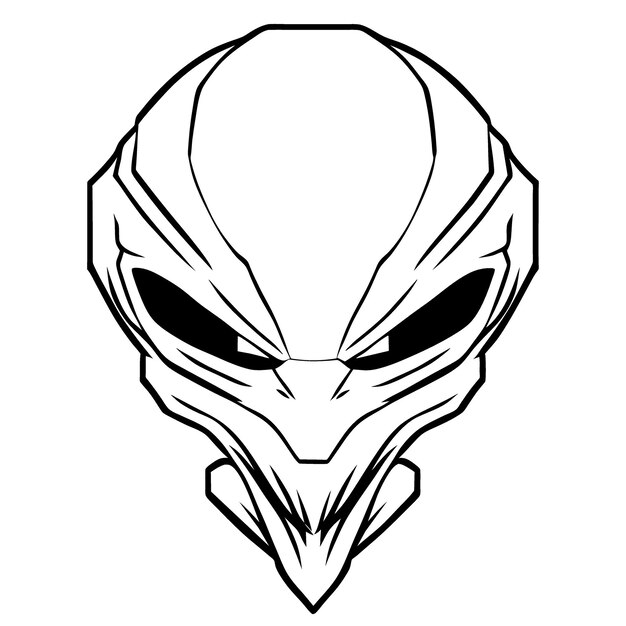 Vector angry alien head vector illustration line art