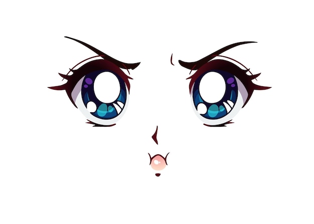 Manga Expression. Anime Girl Facial Expressions. Eyes, Mouth And Nose,  Eyebrows In Japanese Style. Manga Woman Emotions Cartoon Vector Set.  Illustration Character Manga Facial Girl, Cute Expression Royalty Free SVG,  Cliparts, Vectors