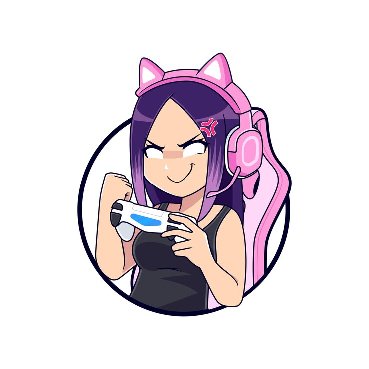 Angry anime gamer girl esport gaming vector logo mascot