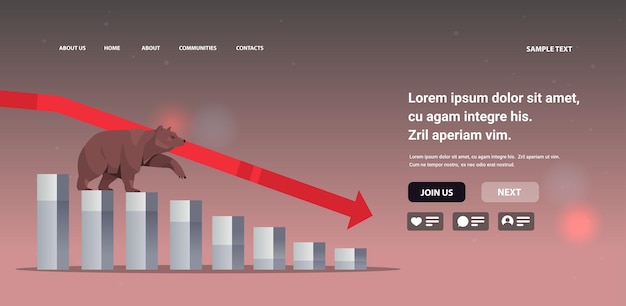 赤い下向き矢印の販売コンセプトを持つ怒っているクマの動物市場のトレンド証券取引所の取引財務チャート