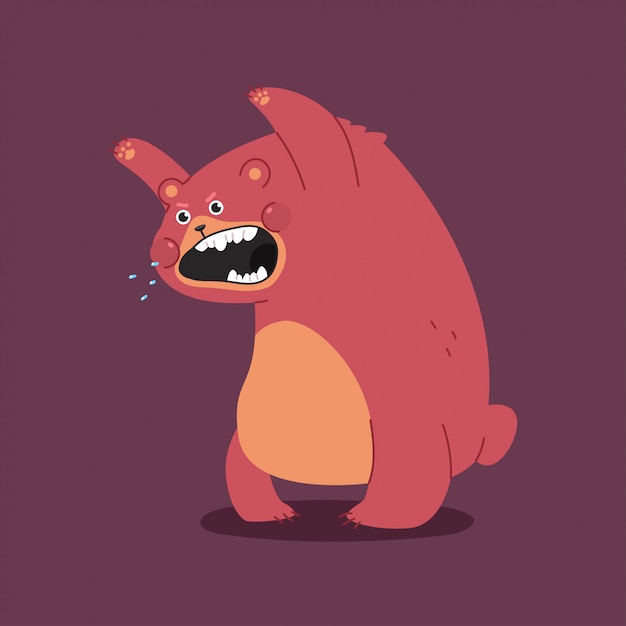 Vector angry bear cartoon character isolated on background.