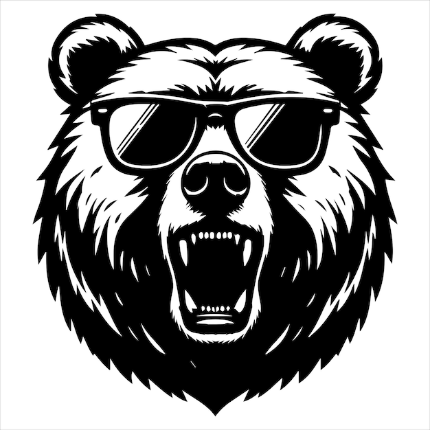 Premium Vector | Angry bear head with sunglasses silhouette design