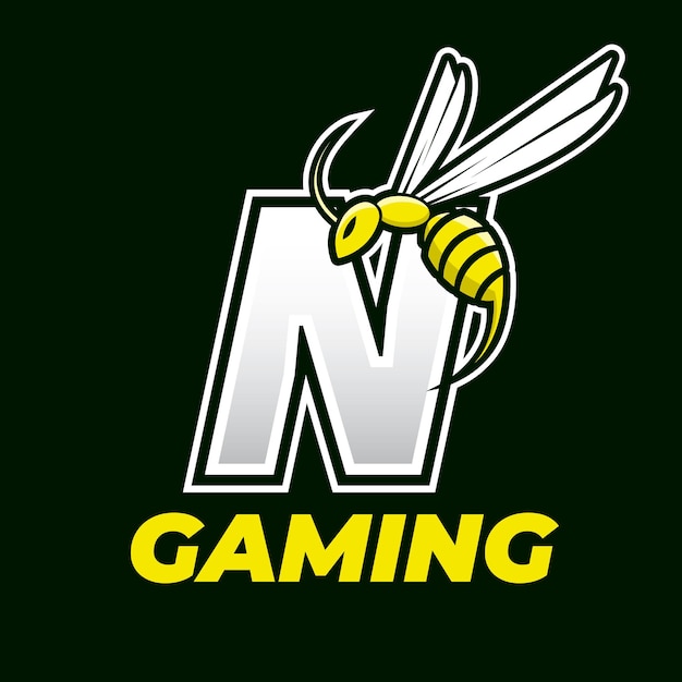 Angry bee esport 마스코트 로고 디자인 문자 버즈 일러스트 아이콘이 있는 말벌 비행 아이콘