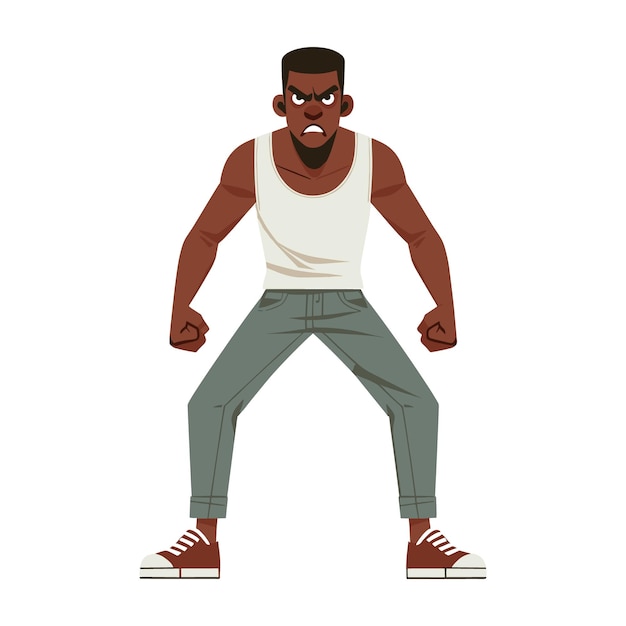 Vector angry black man flat design vector illustration