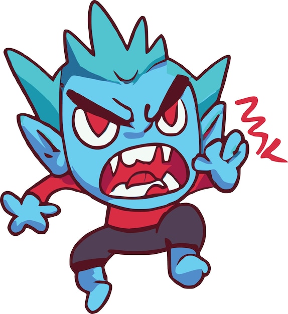 Vector angry blue anime villain jumping