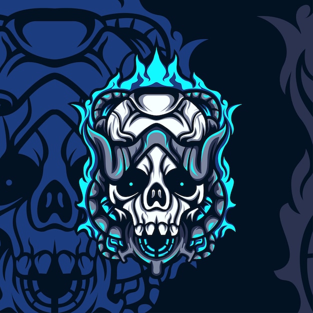 게임 또는 기타를 위한 Angry Blue Fire Skull 마스코트