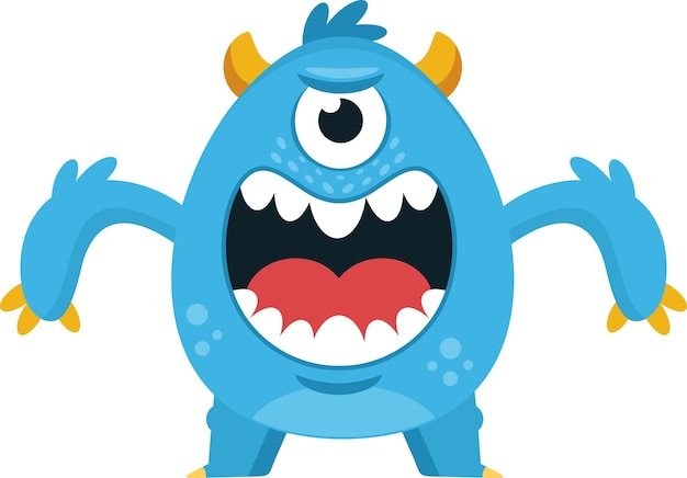 Angry Blue Monster Cartoon Character Vector Illustration Flat Design