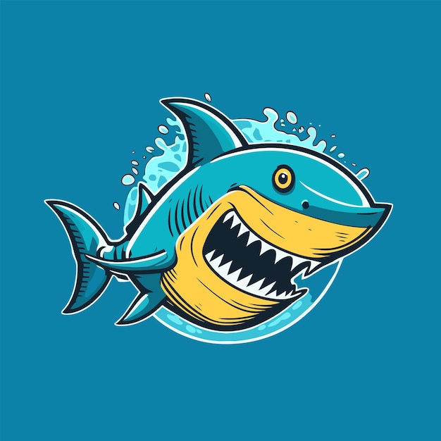 Angry blue shark logo character mascot icon funny cartoon vector style