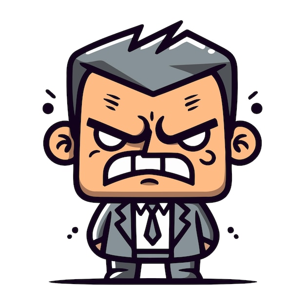 Vector angry boss cartoon character vector illustration in doodle style